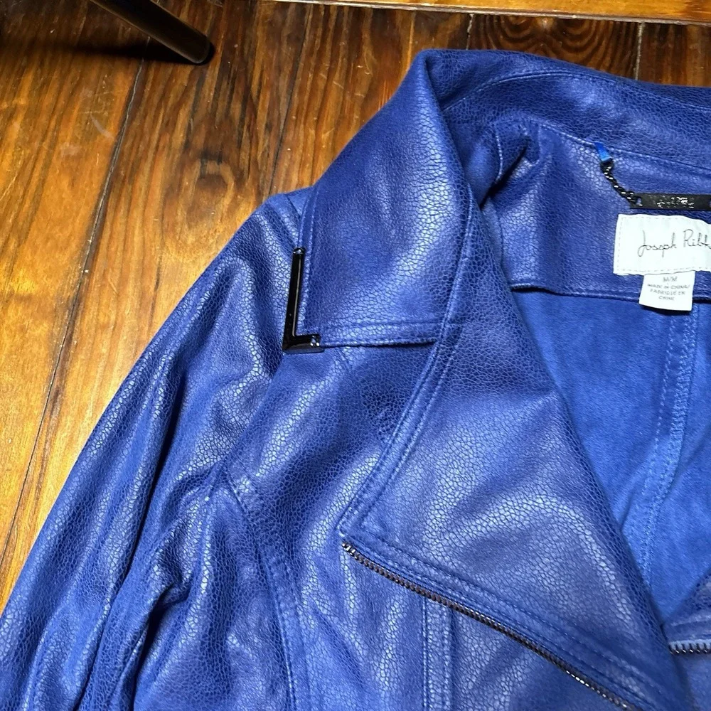 Joseph Ribkoff Sapphire Blue Faux Leather Moto Jacket Sz M A1084